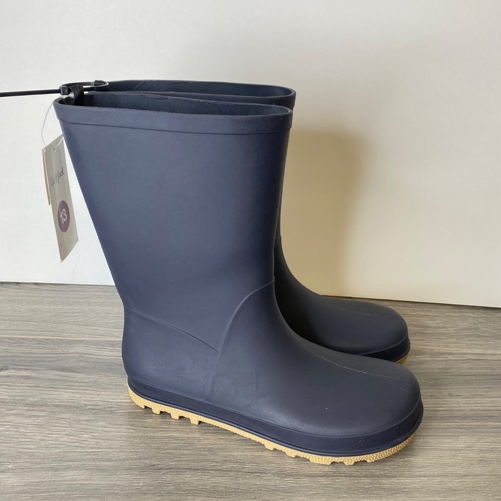 Cat & Jack Boys Vincent Waterproof Rain Boots Size 13 Navy Tan New